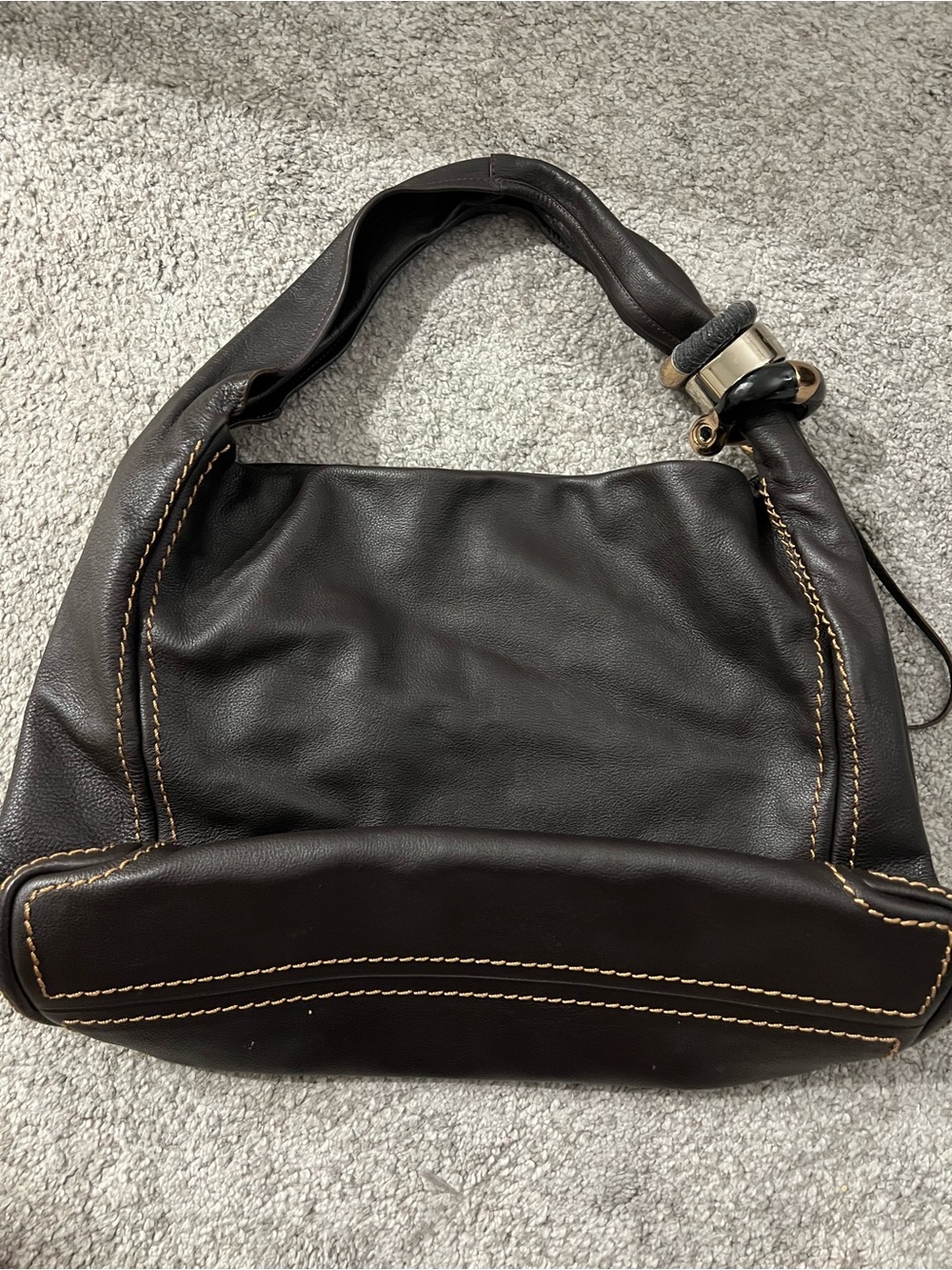 Chocolate Brown Leather Shoulder Bag Jimmy choo with Contrast Stitching